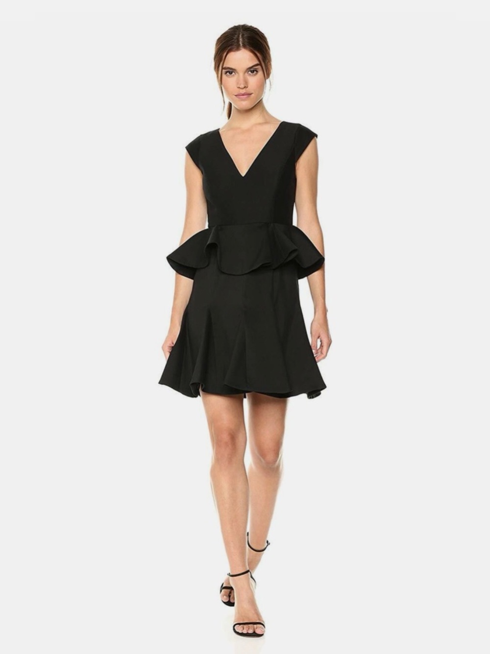 H by Halston Black V-Neck Peplum Mini Dress